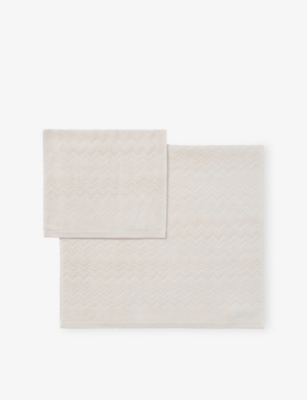 MISSONI HOME: Chalk Zigzag-Pattern Cotton-Terry Towels Set of Two