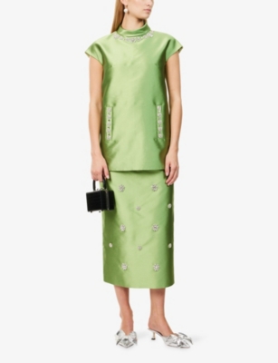 Huishan Zhang Womens Jade Cedric Crystal-embellished Silk-blend Top In Green