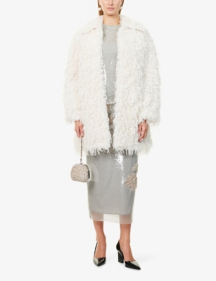 Huishan Zhang Womens Ivory Selina Long-sleeve Faux-fur Coat In Gray