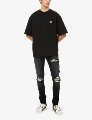 Amiri Black Crewneck T-shirt With Logo Embroidery On The Front In Cotton Man In Black