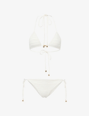 AMIRI: Triangle-Cup Adjustable-Ties Crochet Bikini Set