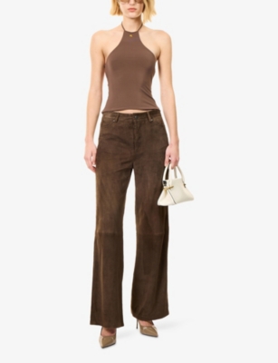 Amiri Mens Walnut Brown Logo-hardware Halter Jersey Top In Brown