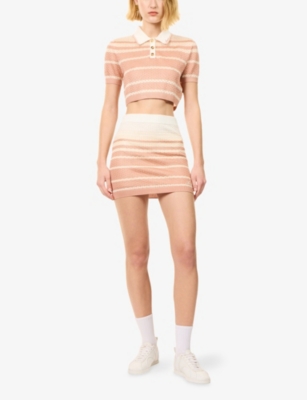 Amiri Mens Dusk Pink Stripe Cropped Knitted Polo Shirt In Pink