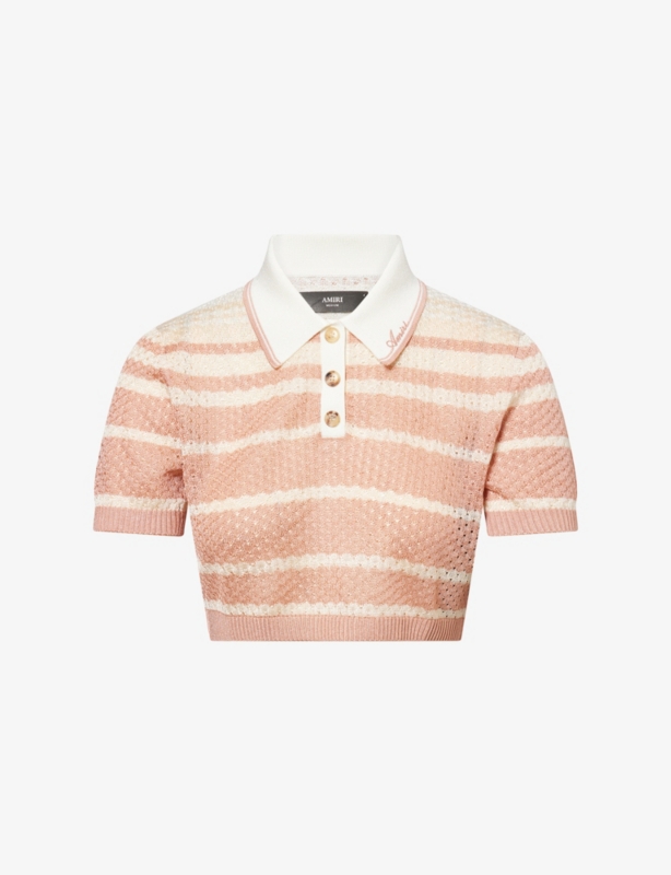 Stripe Cropped Knitted Polo Shirt