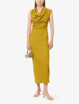 Tove Womens Ochre Babette Cowl-neck Stretch-wool Maxi Dress In Brown