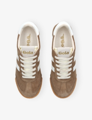 Gola Elan Tobacco And White Color Block Suede Leather Sneakers In Brown