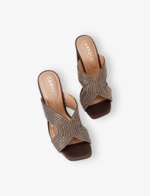 Carvela Womens Brown Paparazzi Satin Heeled Sandals Eur 42/ 9 Uk In Animal Print