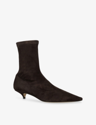The Row Womens Liisa Kitten-heel Suede Boots Dark Brown Eur 40 / 7 Uk In Brown
