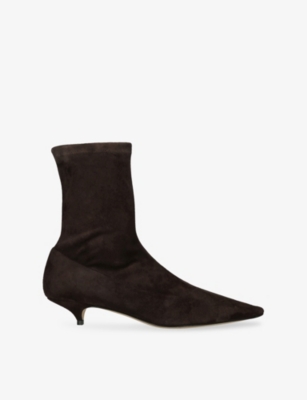 The Row Womens Liisa Kitten-heel Suede Boots Dark Brown Eur 40 / 7 Uk