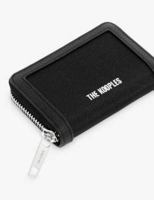 The Kooples Mens Black Branded Leather And Canvas Wallet In Black