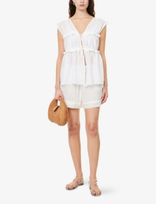 Dissh Womens White Kai Drawstring-waist Ramie Shorts In White