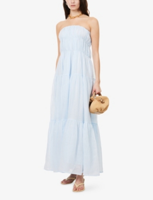 Dissh Womens Cornflower Artie Strapless Tiered Ramie Midi Dress In Blue