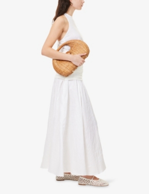 Dissh Womens White Hallie Flared Linen Midi Skirt In White