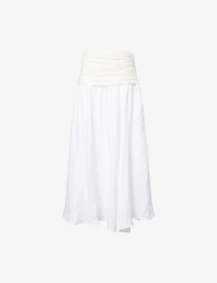Dissh Womens White Hallie Flared Linen Midi Skirt In White