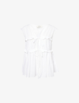 Dissh Womens White Quinn Ruffled Linen And Cotton Top In White