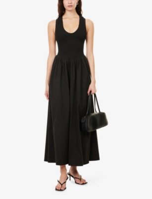 Dissh Womens Black Florence Shirred Cotton Midi Dress In Black