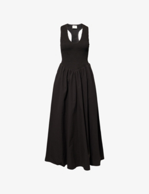 Dissh Womens Black Florence Shirred Cotton Midi Dress In Black