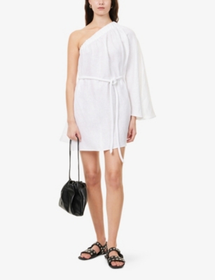 Dissh Womens White Aurelia Single-sleeve Linen Mini Dress In White