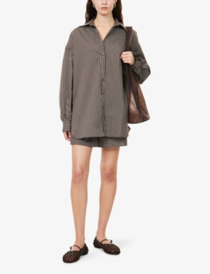Dissh Womens Bitter Choc Palma Striped Cotton-silk Blend Shorts In Brown