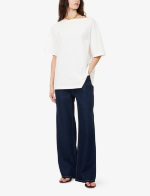 Dissh Womens White Esme Boat-neck  Cotton Top In White
