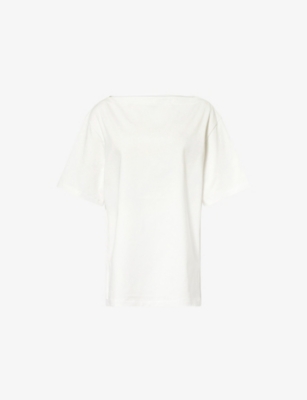 Dissh Womens White Esme Boat-neck  Cotton Top In White