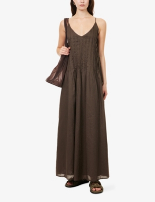 Dissh Womens Choc Tahlia Sleeveless Linen And Cotton-blend Midi Dress In Brown
