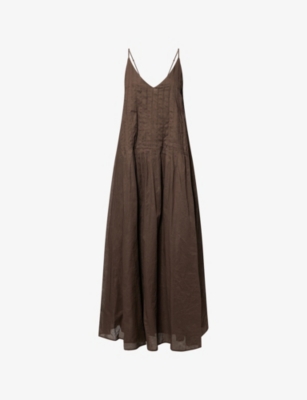 Dissh Womens Choc Tahlia Sleeveless Linen And Cotton-blend Midi Dress In Brown