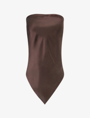 Dissh Womens Bitter Choc Percy Monogram-embroidery Silk Scarf Top In Brown