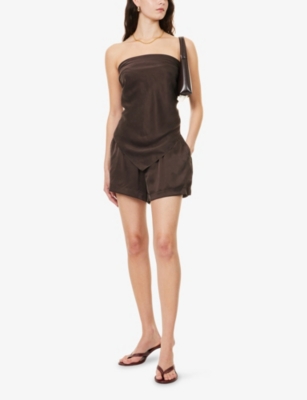 Dissh Womens Bitter Choc Isla Relaxed-fit Silk Shorts In Brown