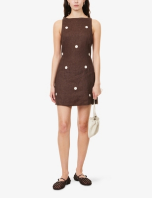 Dissh Womens Bitter Choc Beverly Polka-dot Linen Mini Dress In Brown