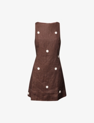 Dissh Womens Bitter Choc Beverly Polka-dot Linen Mini Dress In Brown