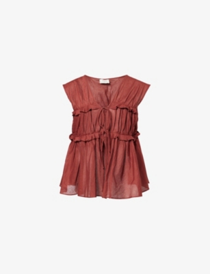 Dissh Womens Sahara Quinn Ruffled Linen And Cotton Top In Sand