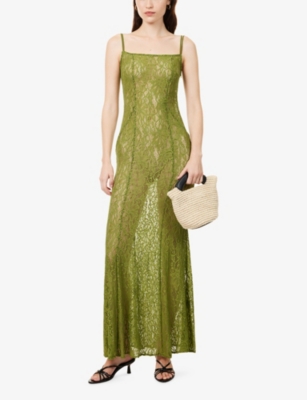 Amy Lynn Womens Olive Sahar Lace Stretch-woven Maxi Dress In Green