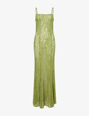Amy Lynn Womens Olive Sahar Lace Stretch-woven Maxi Dress In Green