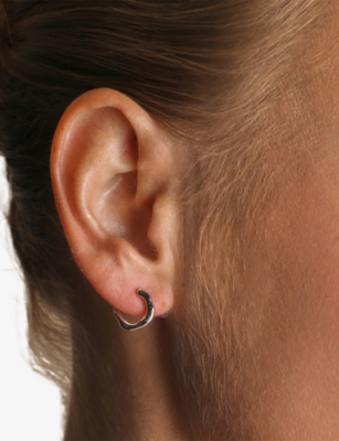 Astrid & Miyu Womens Rhodiumplatedsilver Molten Orbit Small Rhodium-plated Sterling-silver Hoop Earrings In Silver