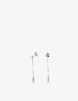 Astrid & Miyu Womens Rhodiumplatedsilver Opal Charm Rhodium-plated Sterling-silver And Nano-gem Drop Earrings In Silver