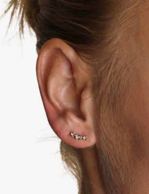 Astrid & Miyu Womens 18ctgoldplatedsilver Opal 18ct Yellow Gold-plated Sterling-silver And Nano-gem Climber Earrin In Gold