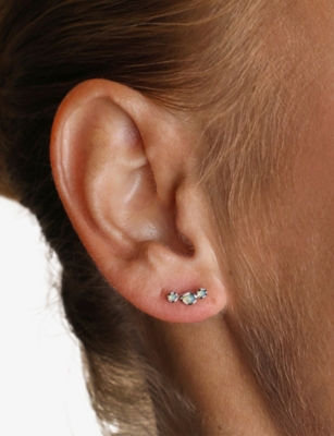 Astrid & Miyu Womens Rhodiumplatedsilver Opal Rhodium-plated Sterling-silver And Nano-gem Climber Earrings In Silver
