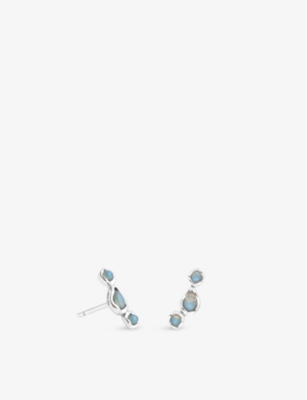 Astrid & Miyu Womens Rhodiumplatedsilver Opal Rhodium-plated Sterling-silver And Nano-gem Climber Earrings In Silver