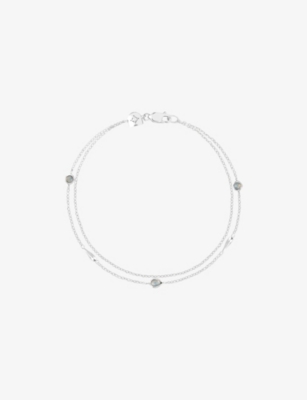 Astrid & Miyu Womens Rhodiumplatedsilver Opal Charm Rhodium-plated Sterling-silver And Nano-gem Double Bracelet In Silver