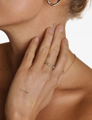 Astrid & Miyu Womens 18ctgoldplatedsilver Opal Pear 18ct Yellow Gold-plated Sterling-silver And Nano-gem Eternity  In Gold