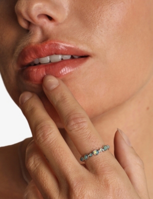 Astrid & Miyu Womens Rhodiumplatedsilver Opal Pear Rhodium-plated Sterling-silver And Nano-gem Eternity Ring In Silver