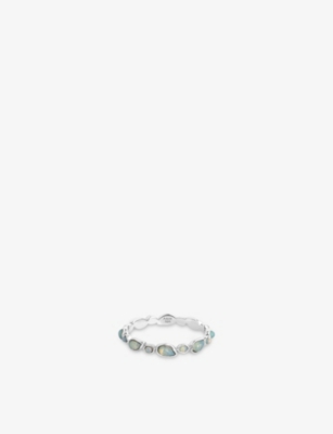 Astrid & Miyu Womens Rhodiumplatedsilver Opal Pear Rhodium-plated Sterling-silver And Nano-gem Eternity Ring In Silver