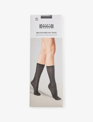 Wolford Womens Black/black Dot-pattern Sheer Stretch-woven Socks In Black