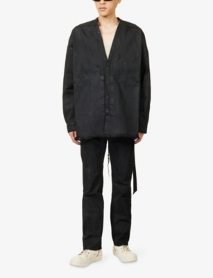 RICK OWENS DRKSHDW: Lido Larry Raw-Hem Coated-Denim Shirt