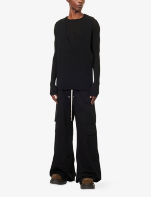 RICK OWENS DRKSHDW: Double Cargo Jumbo Belas Wide-Leg Cotton Trousers