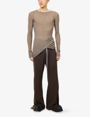 Rick Owens Drkshdw Mens Dark Dust Pusher Wide-leg Cotton-jersey Jogging Bottoms Xl In Brown