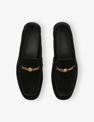Versace Mens Black Medusa Suede Loafers Eur 42.5 / 8.5 Uk In Black