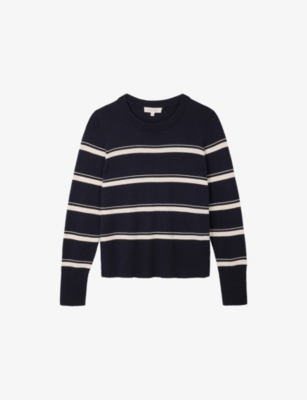 The White Company: Striped Round-Neck Cotton-Blend Jumper