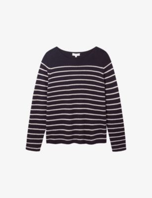 The White Company: Striped Boat-Neck Wool-Blend Jumper